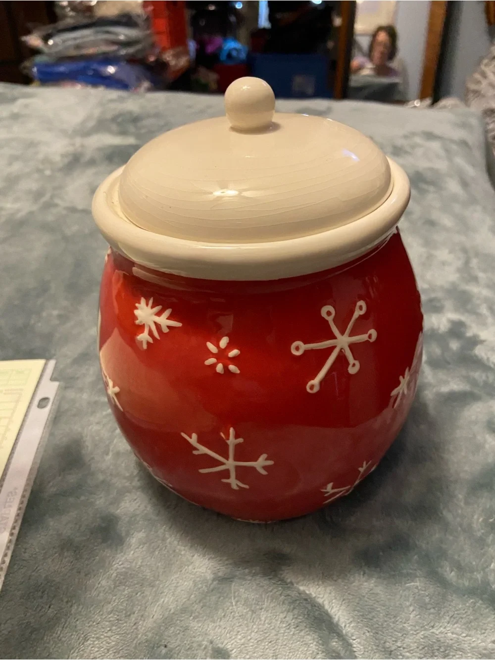 Hallmark Red Snowman Cookie Jar with Cream Lid